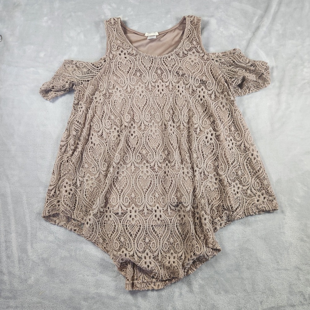 Brittany Black Cold Shoulder Beige Crochet Lace Overlay L Cottagecore Romantic‎